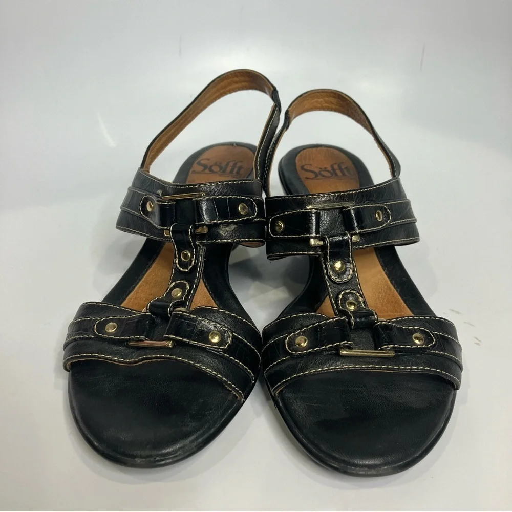 Sofft black leather sandals heels‎ slingback dressy casual women’s size 6